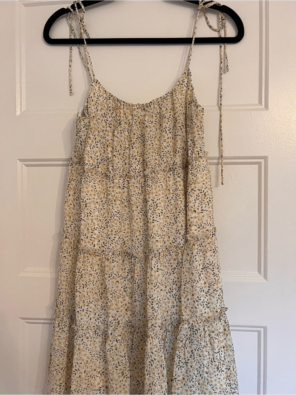 Tie-Shoulder Floral Tiered Kids Dress - Yellow Floral